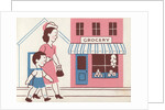 Illustration of Mother and Son Walking by Grocery Store by Lois Lenski