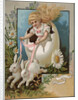 Easter Greeting Postcard with Rabbits Pulling Girl in Egg by Anonymous