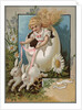 Easter Greeting Postcard with Rabbits Pulling Girl in Egg by Anonymous