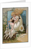 Easter Greeting Postcard with Rabbits Pulling Girl in Egg by Anonymous