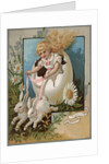 Easter Greeting Postcard with Rabbits Pulling Girl in Egg by Anonymous
