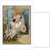 Easter Greeting Postcard with Rabbits Pulling Girl in Egg by Anonymous