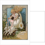 Easter Greeting Postcard with Rabbits Pulling Girl in Egg by Anonymous