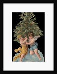 Die-Cut Scrap with Cherubs Holding Christmas Tree by Anonymous