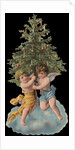 Die-Cut Scrap with Cherubs Holding Christmas Tree by Anonymous