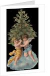 Die-Cut Scrap with Cherubs Holding Christmas Tree by Anonymous