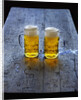 Two Glass Mugs of Beer on Table by Anonymous