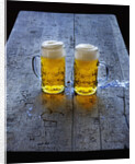 Two Glass Mugs of Beer on Table by Anonymous