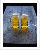 Two Glass Mugs of Beer on Table by Anonymous