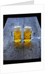 Two Glass Mugs of Beer on Table by Anonymous