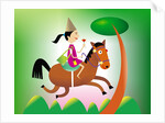 Girl riding a horse by Anonymous