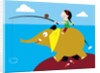 Girl fishing from friendly elephant's back by Anonymous