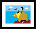 Girl fishing from friendly elephant's back by Anonymous