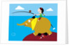 Girl fishing from friendly elephant's back by Anonymous