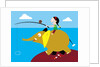 Girl fishing from friendly elephant's back by Anonymous