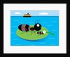 Two ants floating on a leaf in the ocean by Anonymous