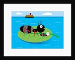Two ants floating on a leaf in the ocean by Anonymous