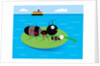 Two ants floating on a leaf in the ocean by Anonymous