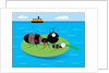 Two ants floating on a leaf in the ocean by Anonymous