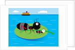 Two ants floating on a leaf in the ocean by Anonymous