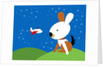 Large rabbit watching small airplane by Anonymous
