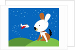 Large rabbit watching small airplane by Anonymous
