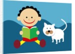 Boy and cat reading a book by Anonymous