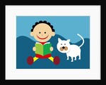 Boy and cat reading a book by Anonymous