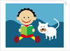 Boy and cat reading a book by Anonymous