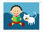 Boy and cat reading a book by Anonymous