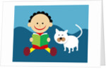 Boy and cat reading a book by Anonymous