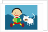 Boy and cat reading a book by Anonymous