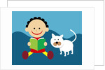 Boy and cat reading a book by Anonymous
