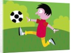 Boy kicking soccer ball by Anonymous