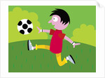 Boy kicking soccer ball by Anonymous