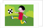 Boy kicking soccer ball by Anonymous