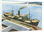 Illustration of Steamship at Port by Anonymous