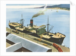 Illustration of Steamship at Port by Anonymous