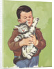 Illustration of Boy Holding Unhappy Cat by Anonymous