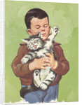 Illustration of Boy Holding Unhappy Cat by Anonymous