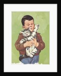 Illustration of Boy Holding Unhappy Cat by Anonymous