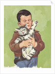 Illustration of Boy Holding Unhappy Cat by Anonymous