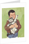 Illustration of Boy Holding Unhappy Cat by Anonymous