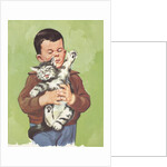 Illustration of Boy Holding Unhappy Cat by Anonymous