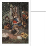 Postcard of Easter Rabbit Decorating Eggs by Anonymous