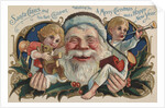 Santa Claus and His Two Children Wishing You a Merry Christmas and a Happy New Year Postcard by Anonymous