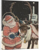 Illustration of Santa Feeding Reindeer Candy Cane by John Rae