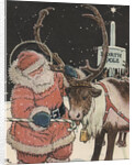 Illustration of Santa Feeding Reindeer Candy Cane by John Rae