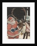 Illustration of Santa Feeding Reindeer Candy Cane by John Rae