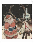 Illustration of Santa Feeding Reindeer Candy Cane by John Rae